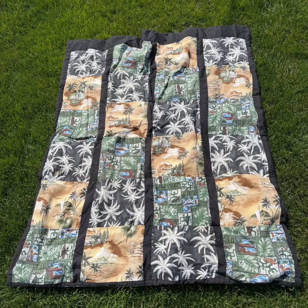 A+ cute rare Handmade Reversible Quilt Western Cowboy & Tropical Palm Tree 55x45